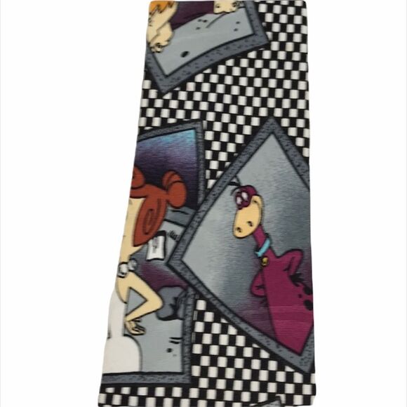 Current Events Checkered Flintstones Tie Black - Picture 4 of 8